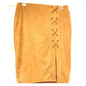Suede pencil skirt with lace up slit